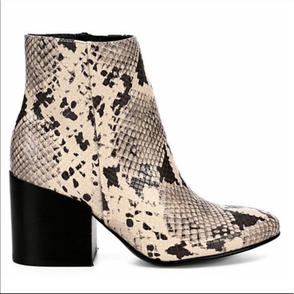 Snakeskin heel booties